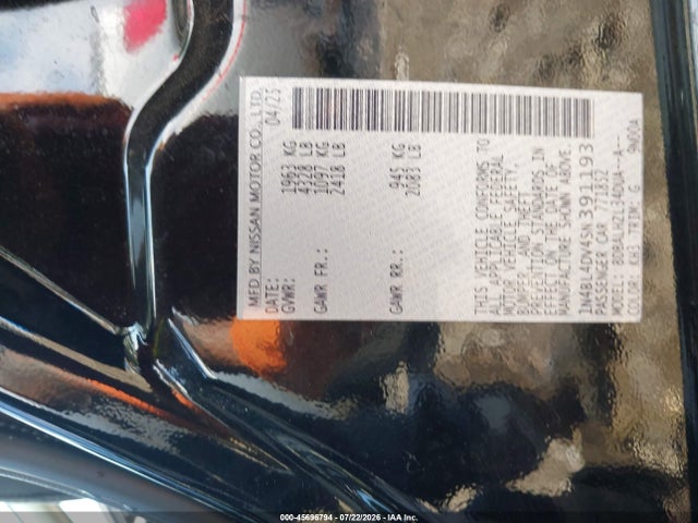 45696794 :رقم المزاد ، 1N4BL4DV4SN391193 vin ، 2025 Nissan Altima Sv Fwd مزاد بيع