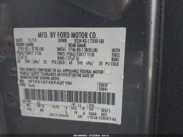Продаж на аукціоні авто 2014 Ford F-150 Xlt, vin: 1FTFX1EFXEFA22150, номер лоту: 45696802