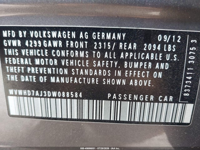 Aukcja sprzedaży 2013 Volkswagen Gti 4-door Autobahn, vin: WVWHD7AJ3DW088584, numer aukcji: 45696851