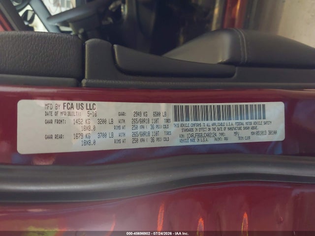 45696902 :رقم المزاد ، 1C4RJFBG8JC402124 vin ، 2018 Jeep Grand Cherokee Limited 4x4 مزاد بيع