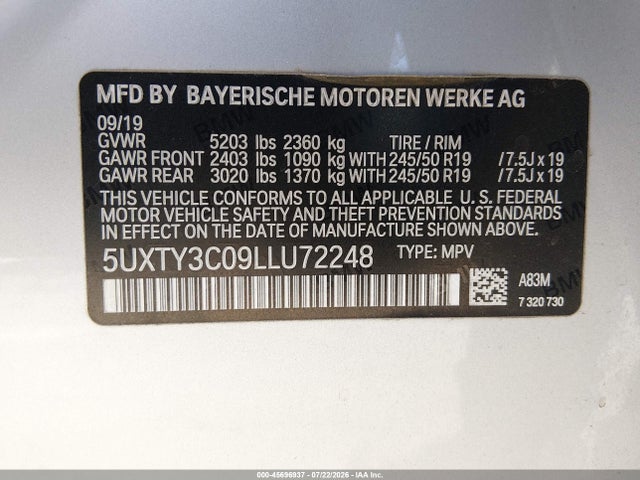 5UXTY3C09LLU72248 BMW X3 Sdrive30i