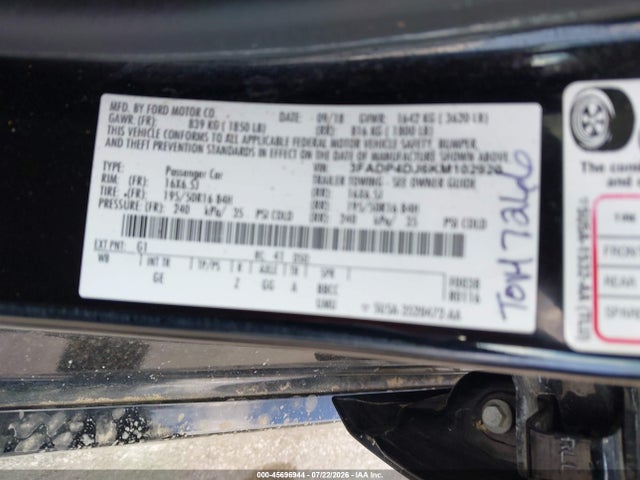 2019 Ford Fiesta მანქანა იყიდება აუქციონზე, vin: 3FADP4DJ6KM102920, აუქციონის ნომერი: 45696944