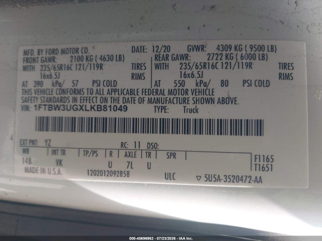 Ford Transit-350 Cargo Van 2020 1FTBW3UGXLKB81049 Image 9