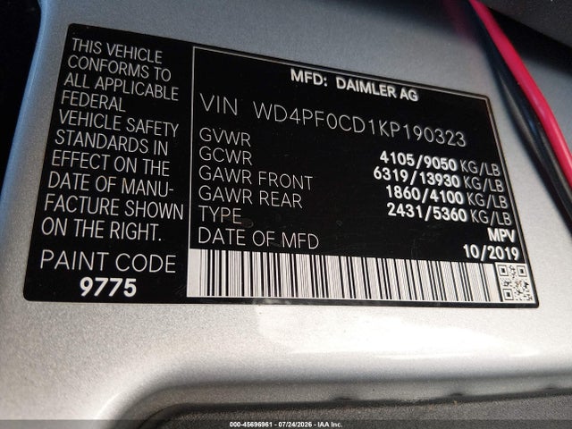 WD4PF0CD1KP190323 Mercedes-Benz Sprinter 2500 Standard Roof V6