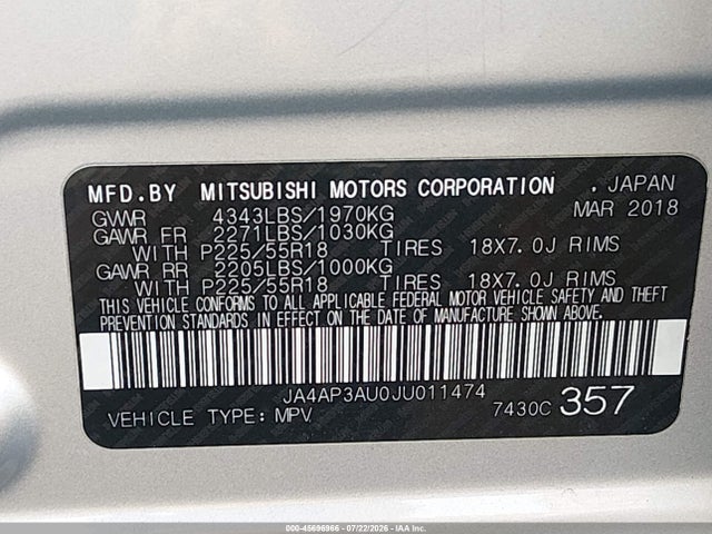 JA4AP3AU0JU011474 Mitsubishi Outlander Sport 2.0 Es