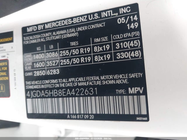 4JGDA5HB8EA422631 Mercedes-Benz Ml 350 4matic