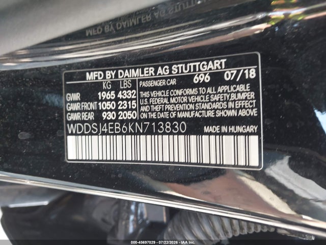45697029 :رقم المزاد ، WDDSJ4EB6KN713830 vin ، 2019 Mercedes-benz Cla 250 مزاد بيع