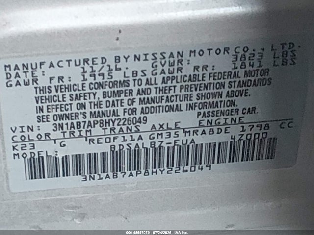 Nissan SENTRA S 2017 3N1AB7AP8HY226049 Image 9