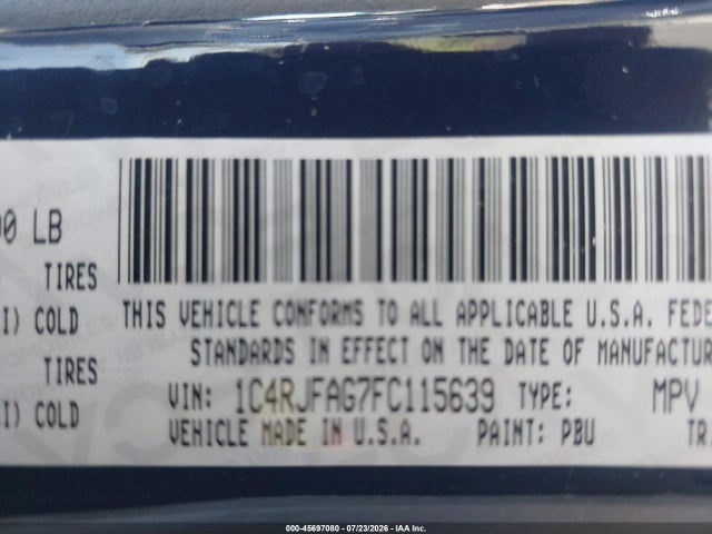 Продаж на аукціоні авто 2015 Jeep Grand Cherokee Laredo, vin: 1C4RJFAG7FC115639, номер лоту: 45697080