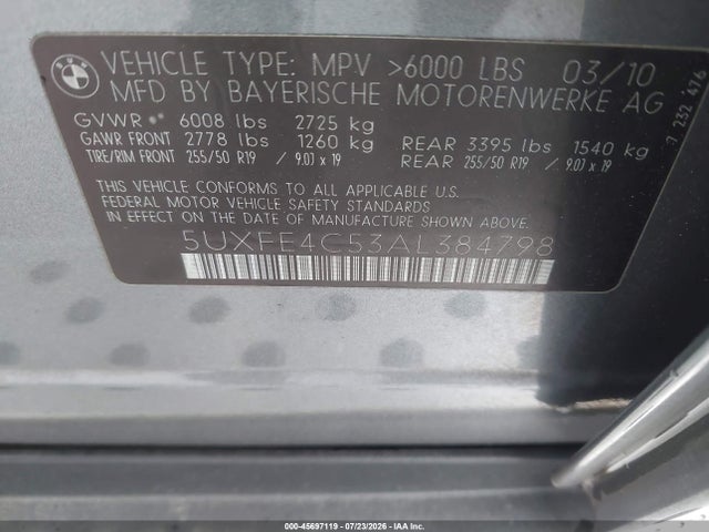 Aukcja sprzedaży 2010 Bmw X5 Xdrive30i, vin: 5UXFE4C53AL384798, numer aukcji: 45697119