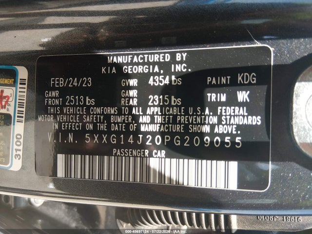Продажа на аукционе авто 2023 Kia K5 Lxs, vin: 5XXG14J20PG209055, номер лота: 45697124