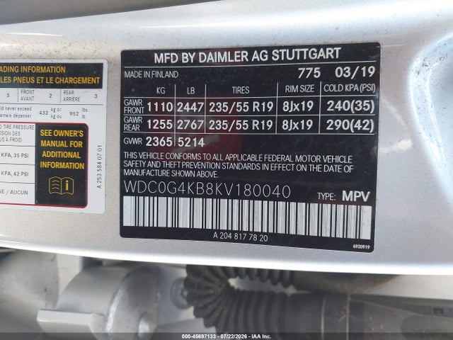 Продаж на аукціоні авто 2019 Mercedes-benz Glc 300 4matic, vin: WDC0G4KB8KV180040, номер лоту: 45697133