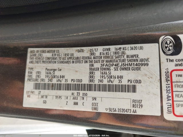 Ford FIESTA SE 2017 3FADP4EJ5HM140999 Image 9
