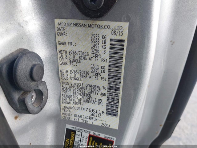 Nissan Frontier Sv 2015 1N6AD0CU4FN766118 Image 9