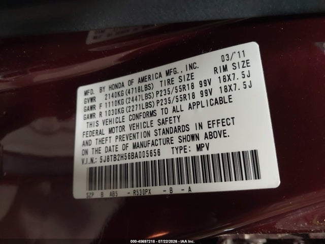 Продаж на аукціоні авто 2011 Acura Rdx, vin: 5J8TB2H56BA005656, номер лоту: 45697218