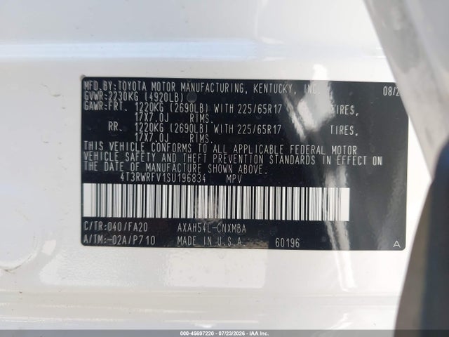 4T3RWRFV1SU196834 Toyota Rav4 Hybrid Xle