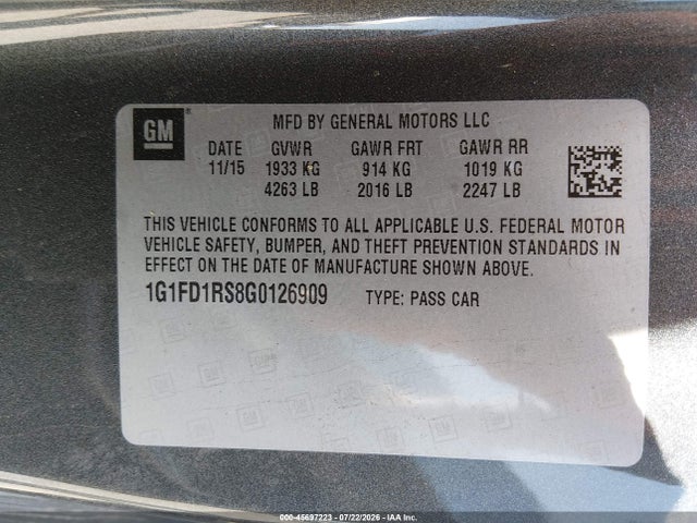 Chevrolet Camaro 2lt 2016 1G1FD1RS8G0126909 Image 9