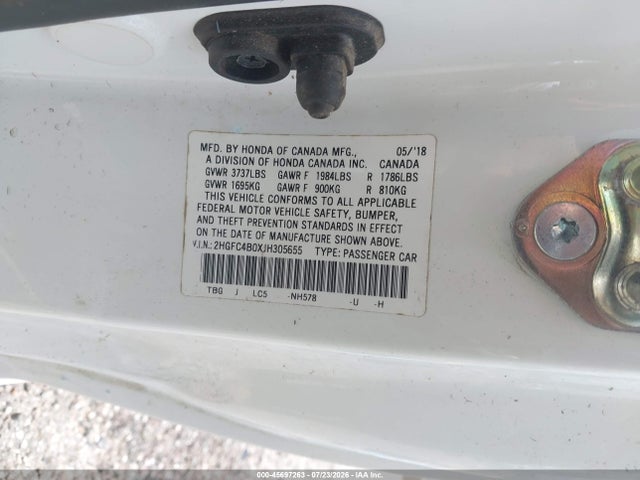 45697263 :رقم المزاد ، 2HGFC4B0XJH305655 vin ، 2018 Honda Civic Lx-p مزاد بيع