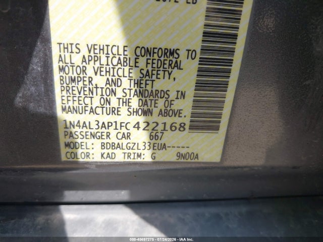 Aukcja sprzedaży 2015 Nissan Altima 2.5/2.5 S/2.5 Sl/2.5 Sv, vin: 1N4AL3AP1FC422168, numer aukcji: 45697275
