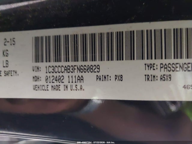 45697284 :رقم المزاد ، 1C3CCCAB3FN660829 vin ، 2015 Chrysler 200 Limited مزاد بيع