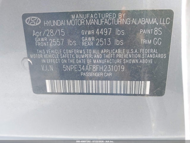 Hyundai Sonata Sport 2015 5NPE34AF8FH231019 Image 9