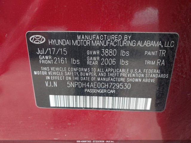 Продажа на аукционе авто 2016 Hyundai Elantra Se, vin: 5NPDH4AE0GH729530, номер лота: 45697302