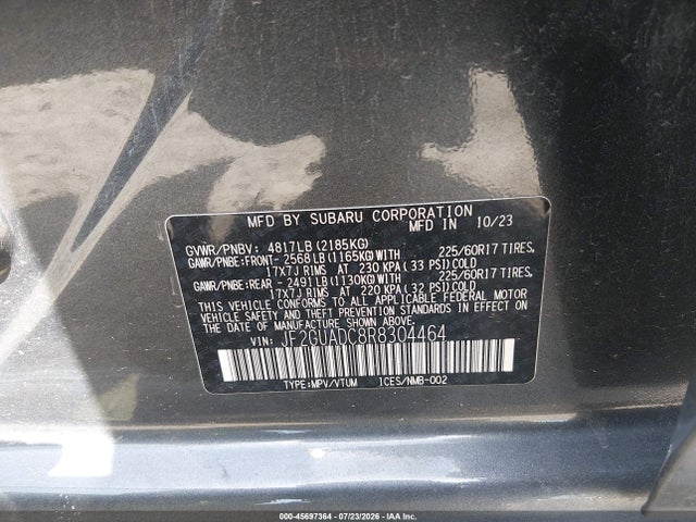 45697364 :رقم المزاد ، JF2GUADC8R8304464 vin ، 2024 Subaru Crosstrek Premium مزاد بيع