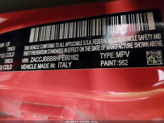 45697373 :رقم المزاد ، ZACCJBBB8HPE60162 vin ، 2017 Jeep Renegade Latitude مزاد بيع