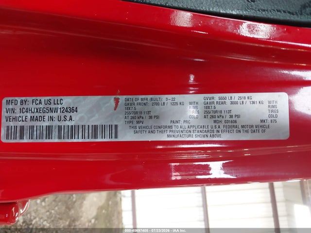 Продажа на аукционе авто 2022 Jeep Wrangler Unlimited Sahara 4x4, vin: 1C4HJXEG5NW124364, номер лота: 45697405