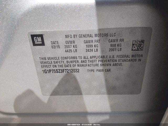 Продажа на аукционе авто 2015 Chevrolet Cruze Diesel, vin: 1G1P75SZ3F7212032, номер лота: 45697424