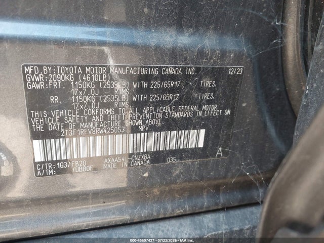 Aukcja sprzedaży 2024 Toyota Rav4 Le, vin: 2T3F1RFV8RW425053, numer aukcji: 45697427