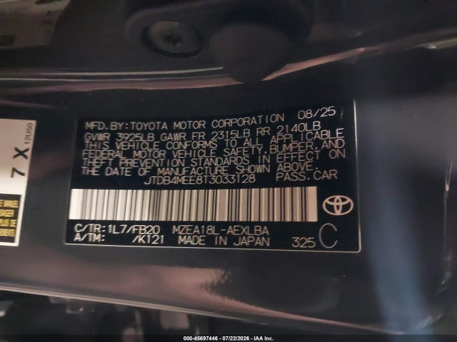 Продажа на аукционе авто 2026 Toyota Corolla Le, vin: JTDB4MEE8T3033128, номер лота: 45697446