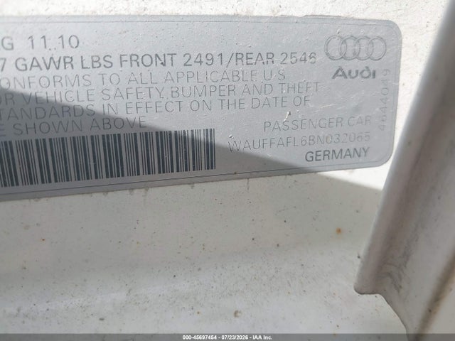 Продажа на аукционе авто 2011 Audi A4 2.0t Premium, vin: WAUFFAFL6BN032065, номер лота: 45697454