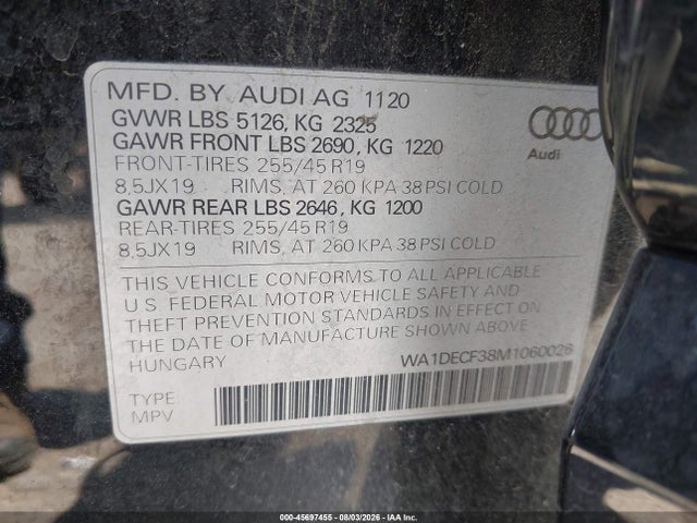 Aukcja sprzedaży 2021 Audi Q3 Premium 45 Tfsi S Line Quattro Tiptronic, vin: WA1DECF38M1060026, numer aukcji: 45697455