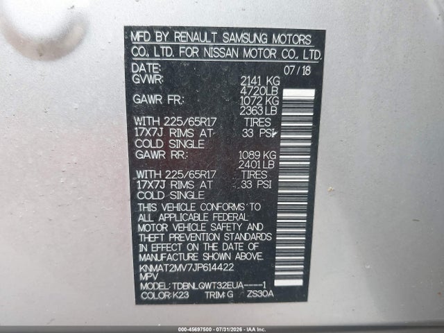 Nissan ROGUE SV 2018 KNMAT2MV7JP614422 Image 9