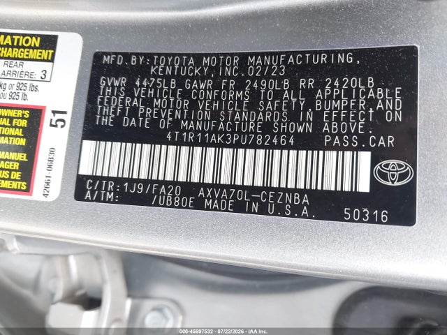 4T1R11AK3PU782464 Toyota CAMRY LE