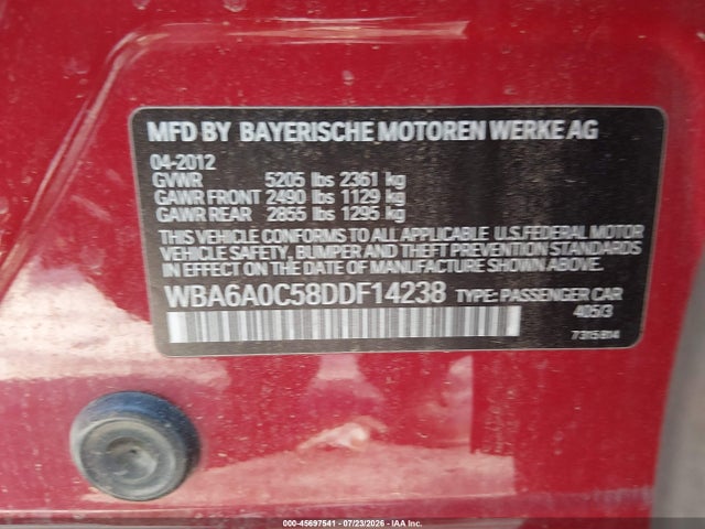 Aukcja sprzedaży 2013 Bmw 640i Gran Coupe, vin: WBA6A0C58DDF14238, numer aukcji: 45697541