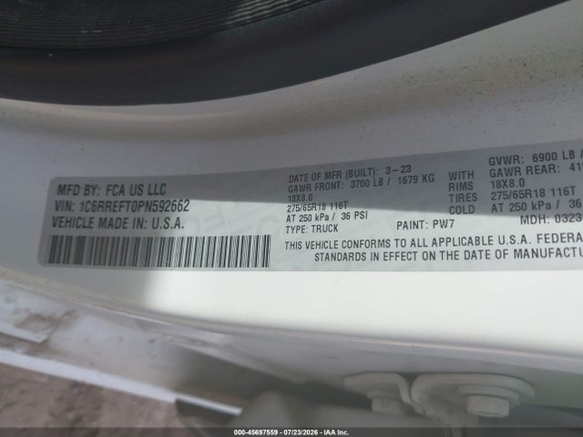 Продажа на аукционе авто 2023 Ram 1500 Lone Star  4x2 5'7 Box, vin: 1C6RREFT0PN592662, номер лота: 45697559