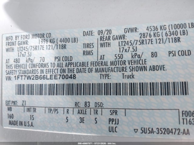 Ford F-250 Xl 2020 1FT7W2B66LEE70048 Image 9