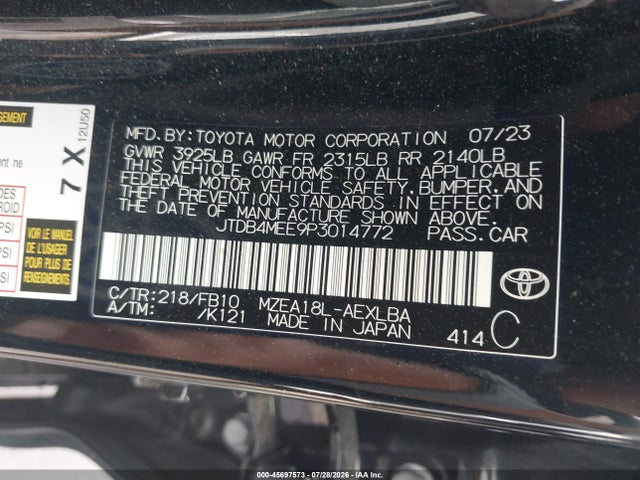 JTDB4MEE9P3014772 Toyota COROLLA LE
