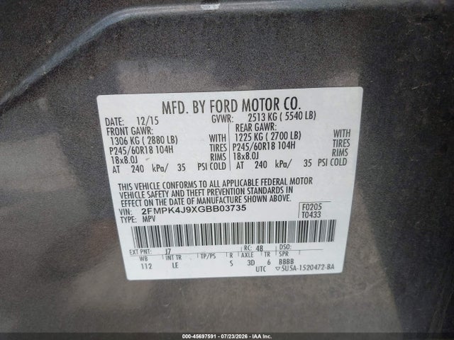 2FMPK4J9XGBB03735 Ford EDGE SEL