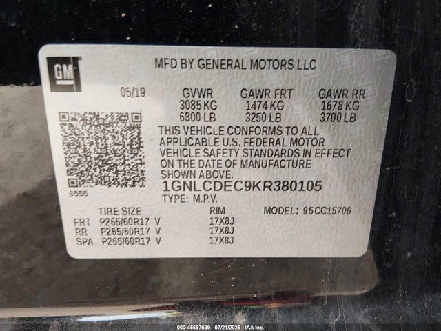 1GNLCDEC9KR380105 Chevrolet Tahoe Commercial Fleet