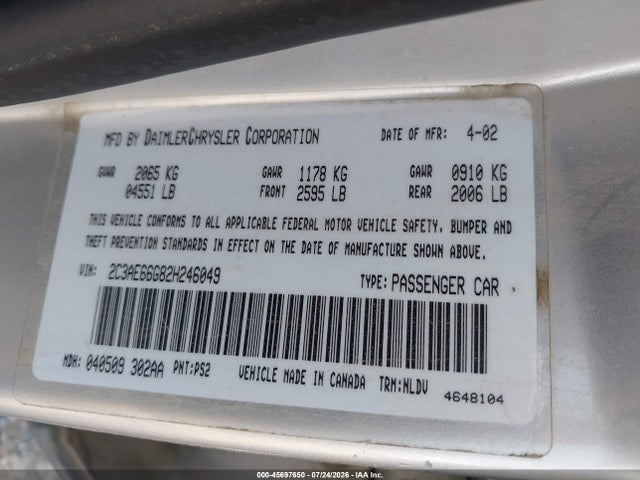 Aukcja sprzedaży 2002 Chrysler 300m, vin: 2C3AE66G82H246049, numer aukcji: 45697650