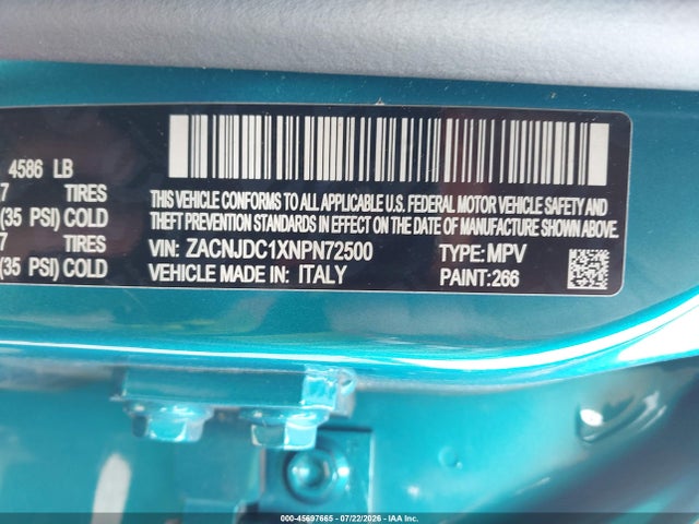 Продаж на аукціоні авто 2022 Jeep Renegade Trailhawk 4x4, vin: ZACNJDC1XNPN72500, номер лоту: 45697665