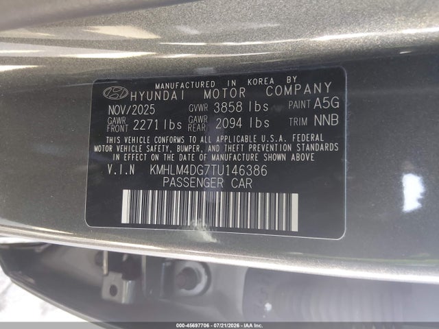 Продаж на аукціоні авто 2026 Hyundai Elantra Sel Sport, vin: KMHLM4DG7TU146386, номер лоту: 45697706