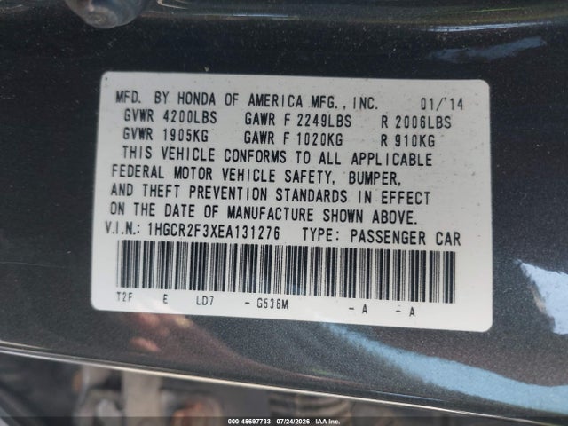 Honda ACCORD LX 2014 1HGCR2F3XEA131276 Image 9
