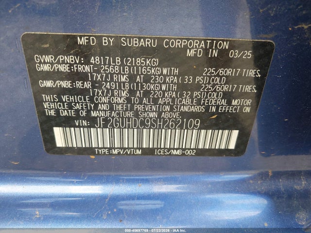 Subaru Crosstrek Premium 2025 JF2GUHDC9SH262109 Image 9