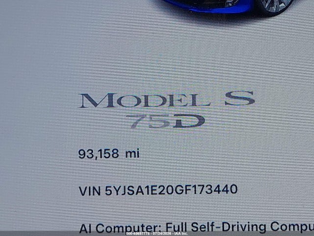 Tesla Model S 60d/70d/75d/85d/90d 2016 5YJSA1E20GF173440 Image 15