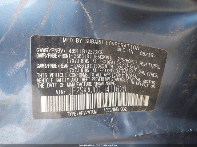 Aukcja sprzedaży 2020 Subaru Forester Premium, vin: JF2SKAJC0LH411620, numer aukcji: 45697782