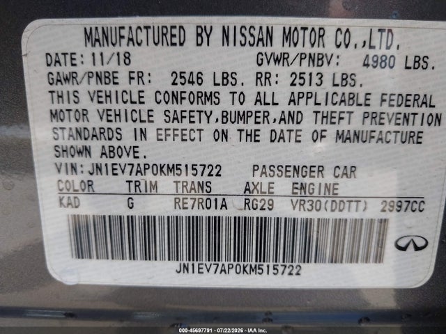 Infiniti Q50 3.0t Luxe 2019 JN1EV7AP0KM515722 Image 9